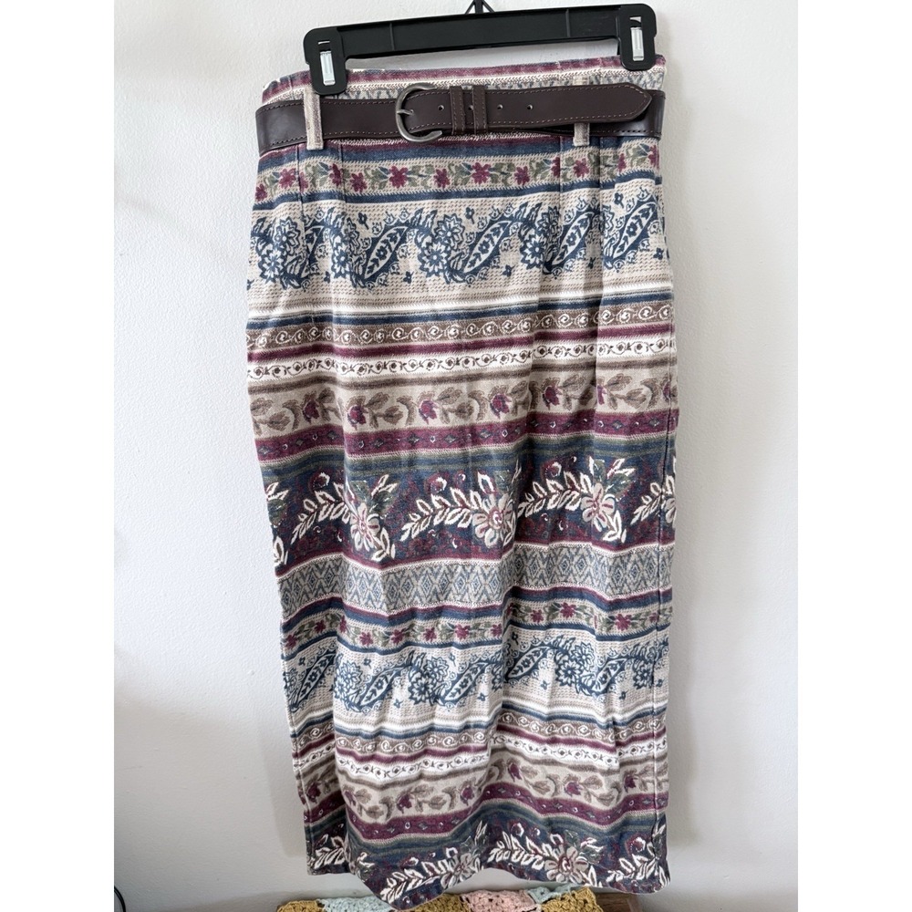 Vntg Vivaldi Jeanswear Womens Size 8 Western Boho Denim Pencil Skirt W/ Belt‎